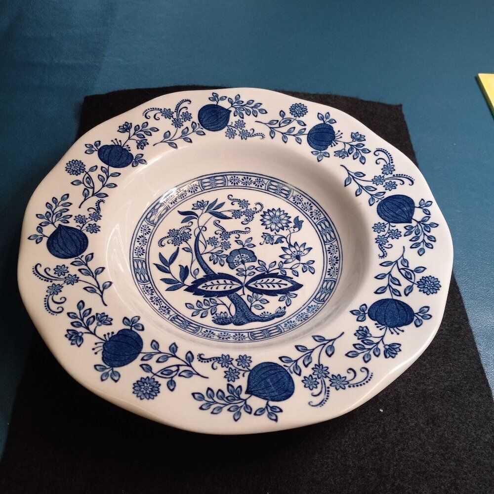 Blue Onion Bowl Enoch Wedgwood Tunstall LTD Hand Engraving Decorated Undergla…